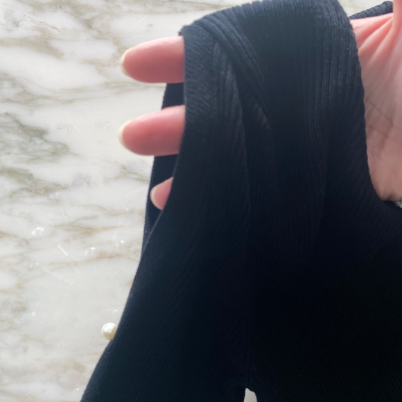 ZARA Black Knit Pearl Accented Open-Shoulder Sweater - Picture 6 of 6